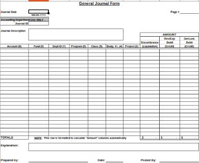 financial reporting journal entry format form