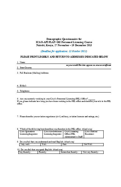general demographic questionnaire form