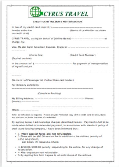 general holiday credit card authorization form