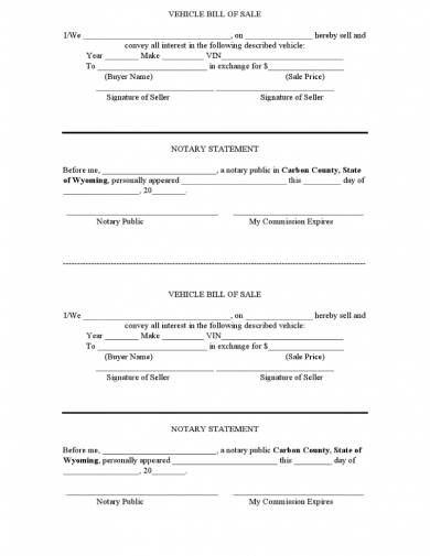 general vehicle notarized bill of sale form