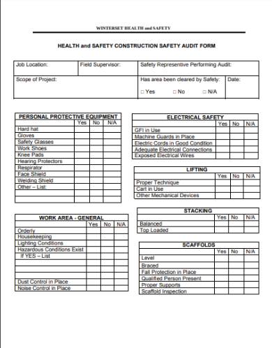 health and safety audit form