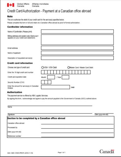 holiday credit card authorization form for travel