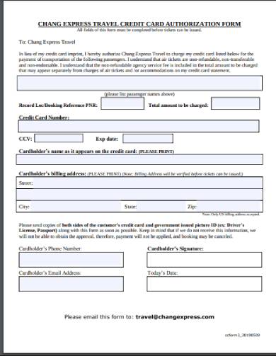 holiday travel credit card authorization form1