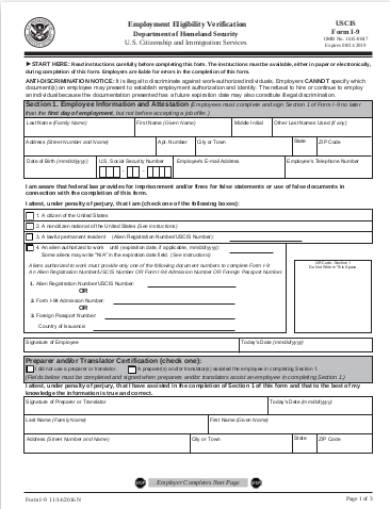 i 9 or employment eligibility verification form