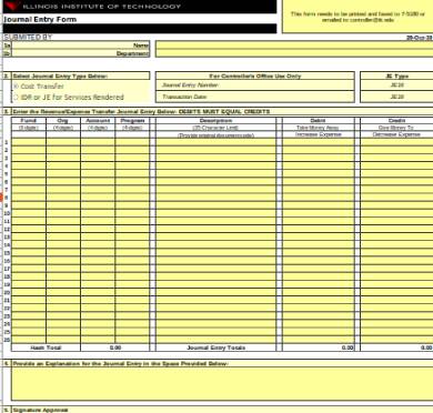 journal entry format form sample