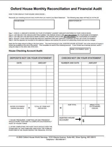 monthly reconciliation and financial audit form