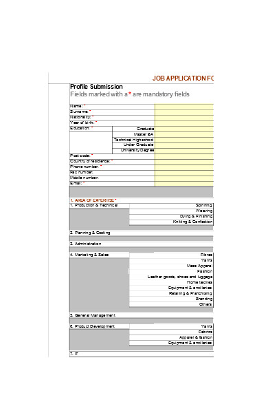 new job employment application forms