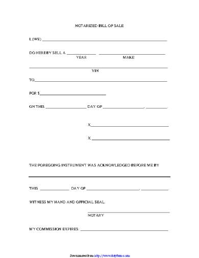 notarized bill of sale form sample