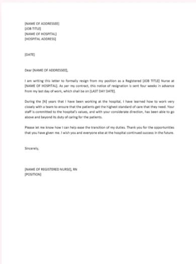 nursing resignation letter template