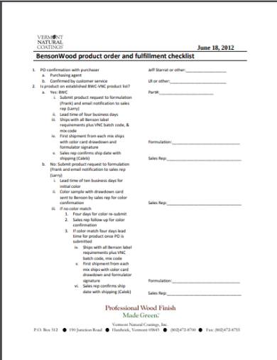 product order and fulfillment checklist form