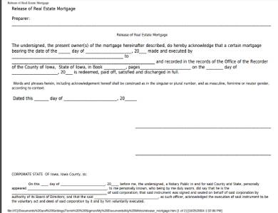 real estate mortgage lien release form