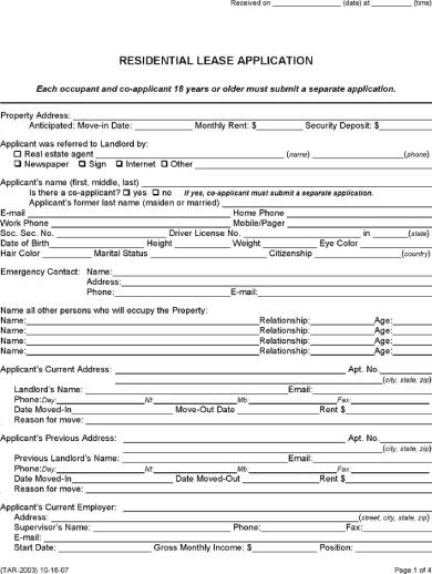 residential leasing application form