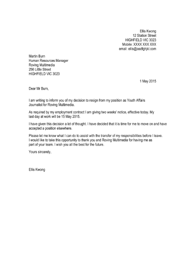 Professional Resignation Letter Sample from images.sampleforms.com