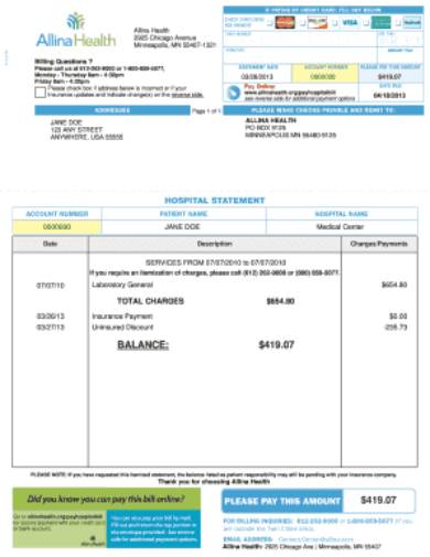 sample customer health bill pay form 