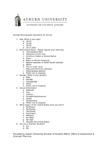 sample demographic questions for survey 1 1