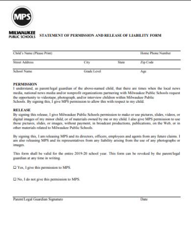 school media liability release form