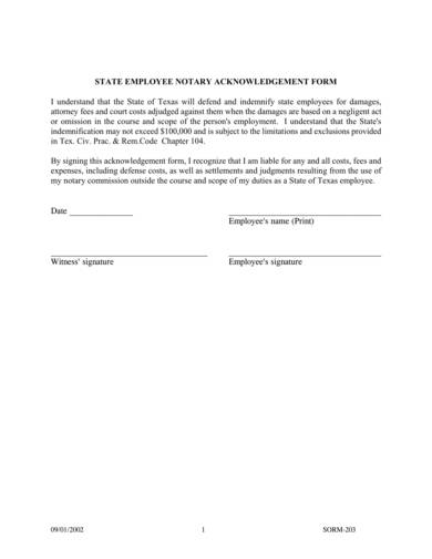state employee notary acknowledgment form