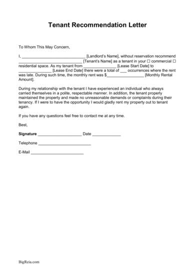 tenant recommendation letter sample