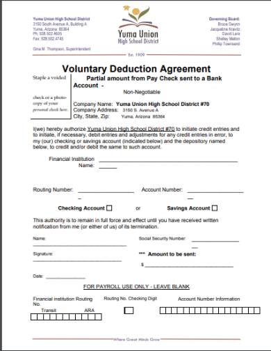 voluntary deduction agreement form sample