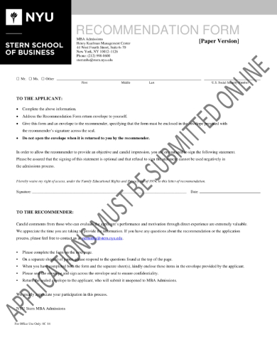 part time mba recommendation form 1 1