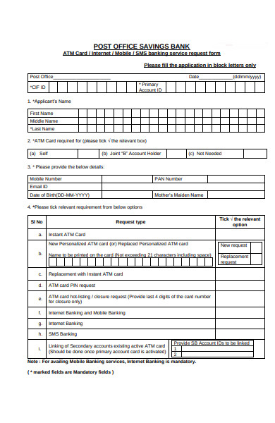 atm card banking form