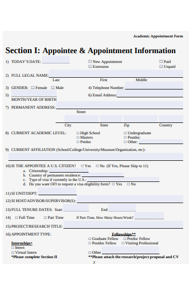 academic appointment form