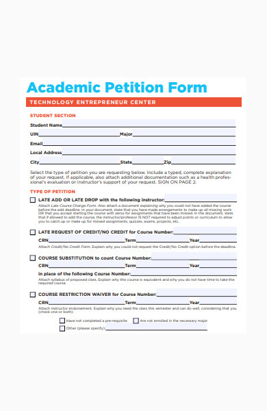 academic petition form