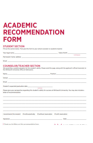 Free 50 Recommendation Forms In Pdf Ms Word 2027