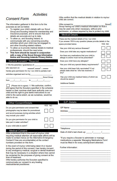 activities consent form
