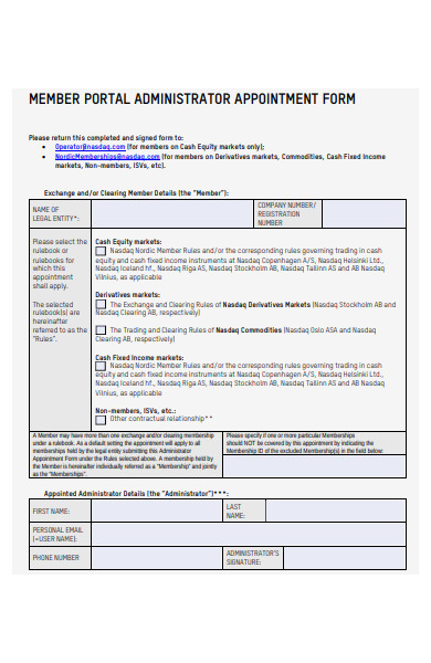 administrator appointment form