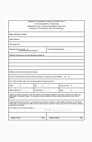adoption assistance yearly contact form