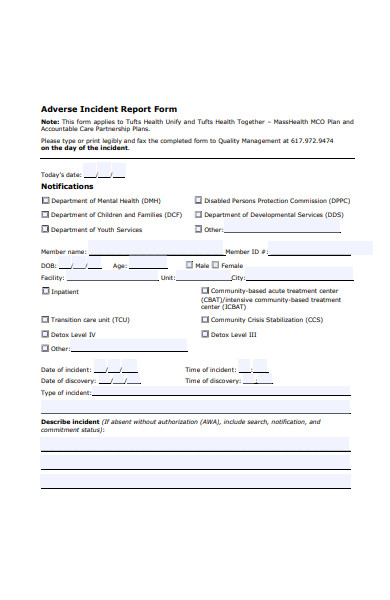 adverse incident report form