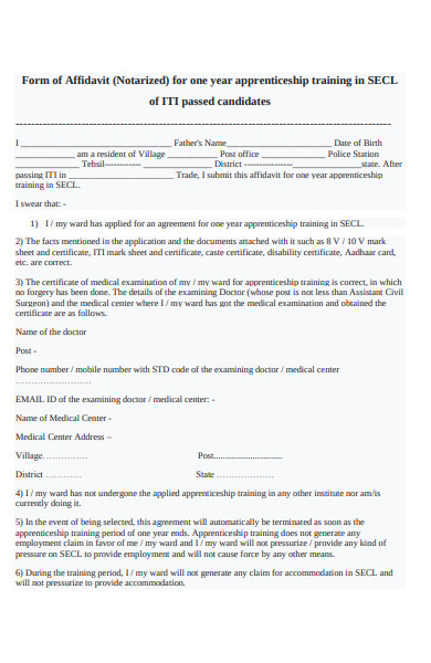 affidavit form for one year apprenticeship