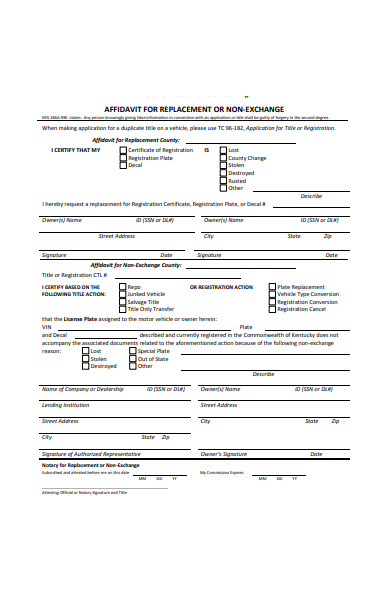 affidavit form for replacement