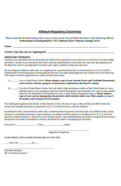 affidavit regarding citizenship