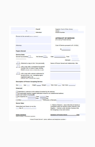 affidavit service form
