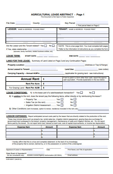 agriculture lease abstract form