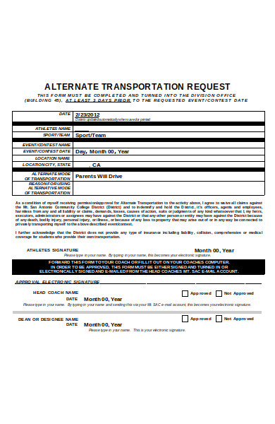 alternate transportation request form