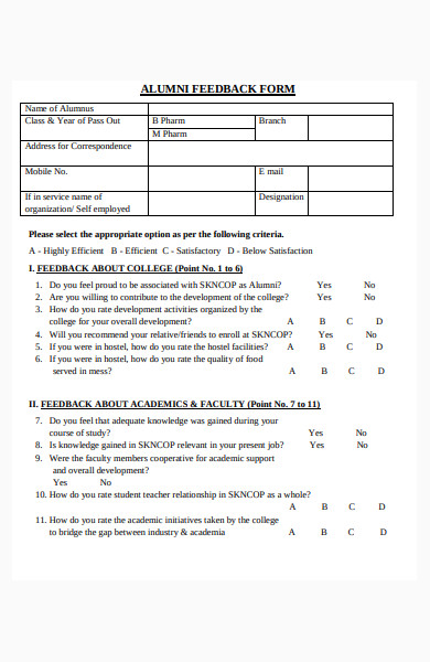 alumni feedback form in pdf