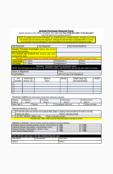 animal purchase request form