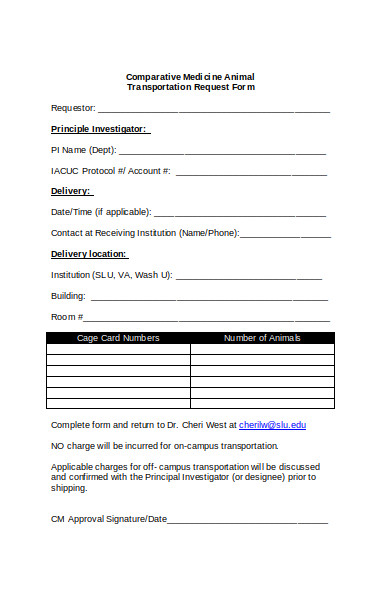 animal transportation request form