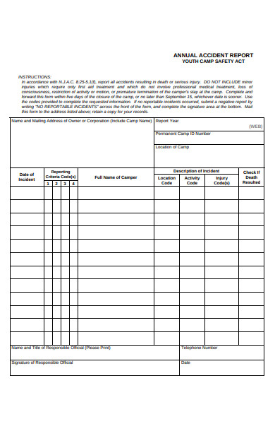 annual accident report form