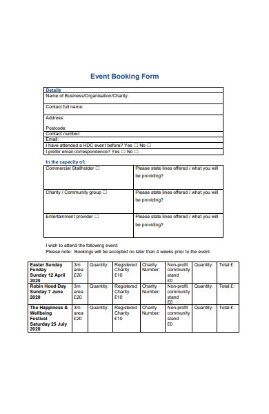 annual event booking form