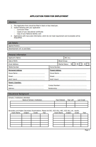 application form for job template