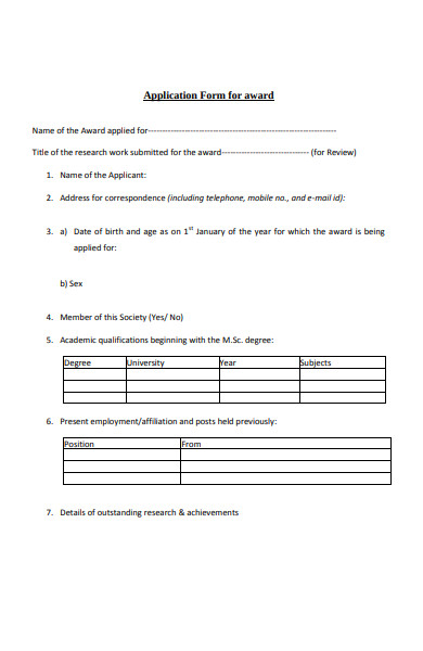 application form for award1