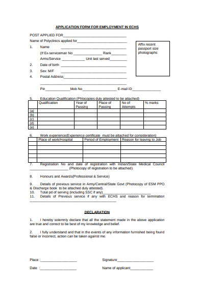 application form for employment template