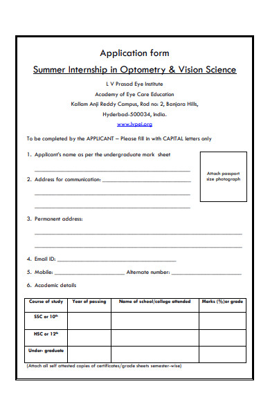 Free 46 Internship Application Forms In Pdf Ms Word 5878