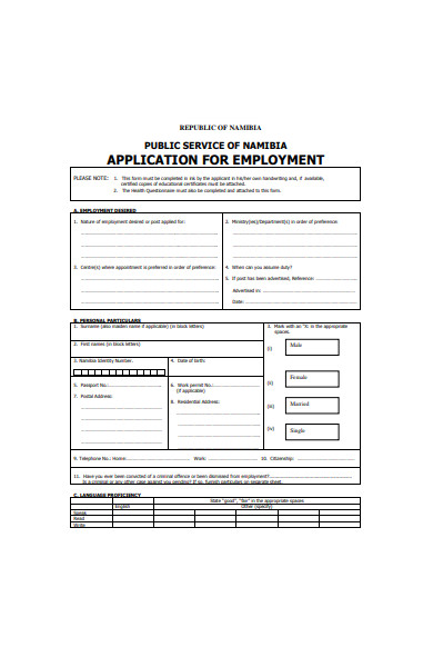application for employment in pdf
