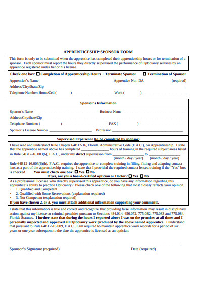 apprenticeship sponsorship form