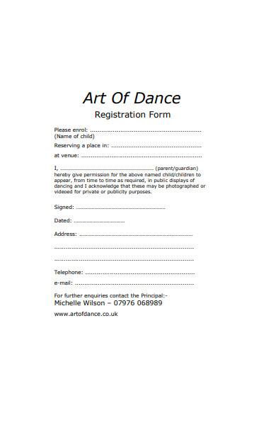 art dance registration form